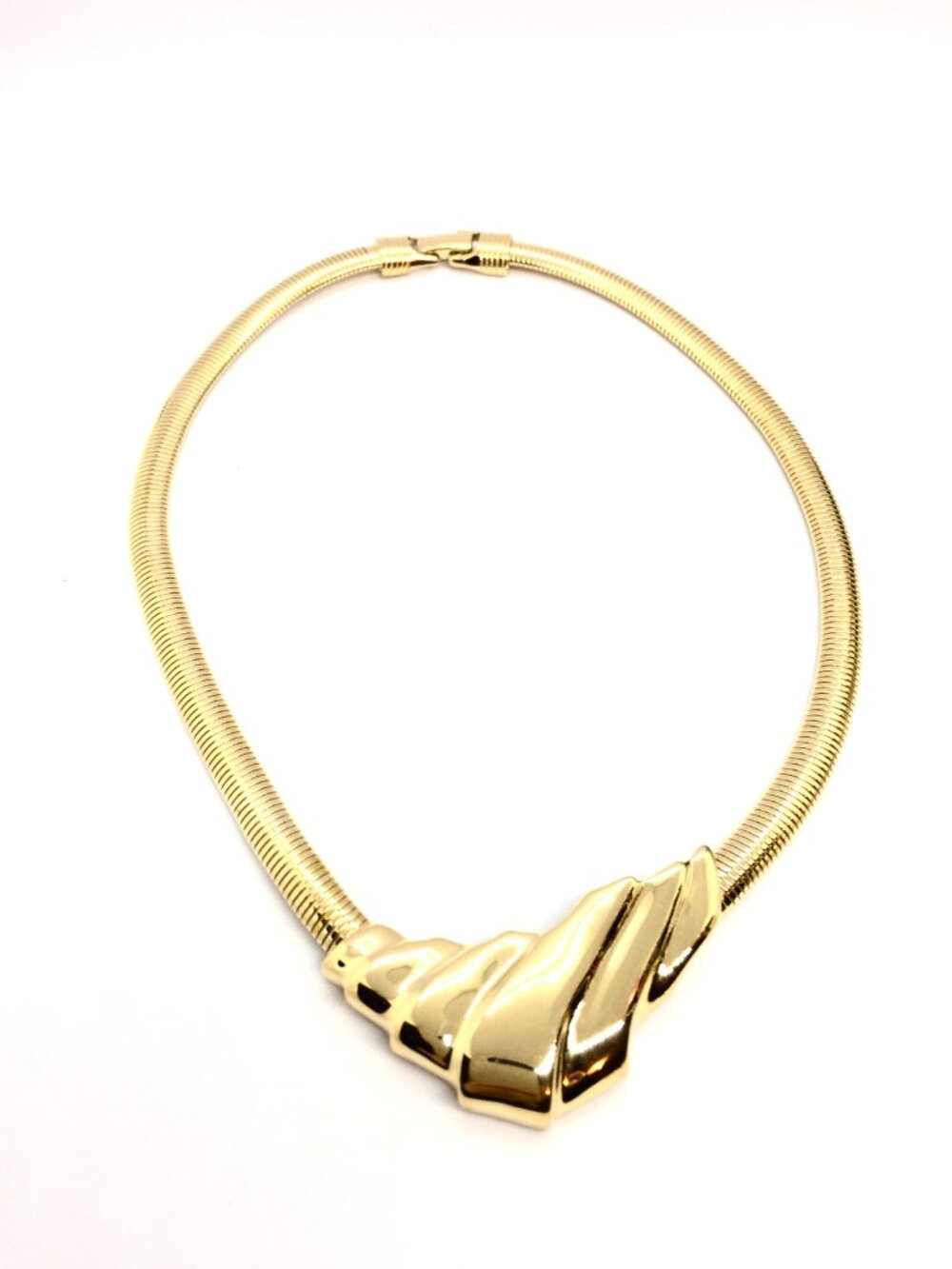 VINTAGE TRIFARI NECKLACE Gold Tone Snake Chain Modernist Sculptural Bib Collar - Picture 5 of 15